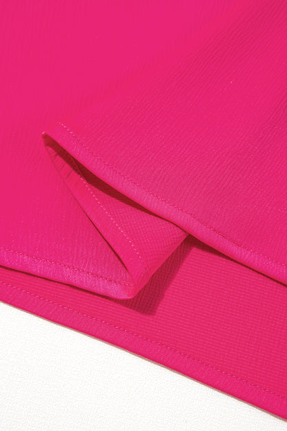 Strawberry Pink Asymmetric Shoulder Ruffle Sleeve Elegant Blouse