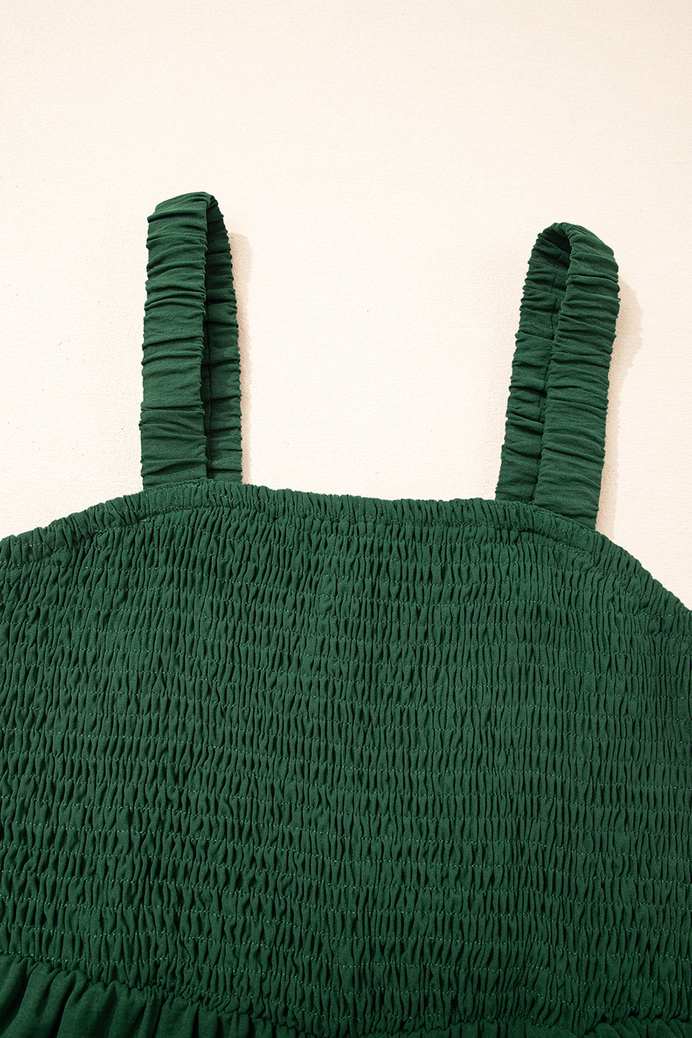 Green Smocked Sleeveless Wide Leg Jumpsuit with Pockets