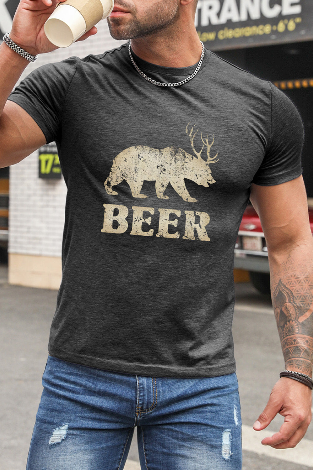 T-shirt gris à imprimé animal pour homme