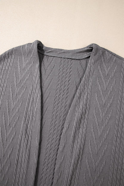 Cardigan gris moyen uni texturé ouvert sur le devant avec poche