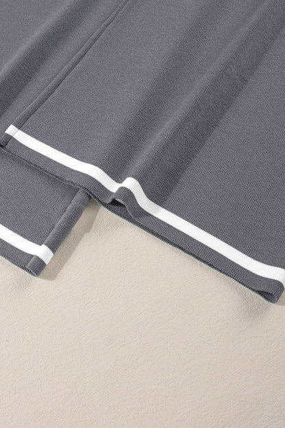 Medium Grey Contrast Trim Half Sleeve Top Drawstring Pants Loose 2pcs Sweater Suit