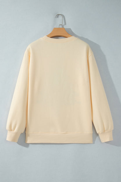 Apricot Merry Christmas and Happy New Year Embroidered Holiday Slogan Sweatshirt