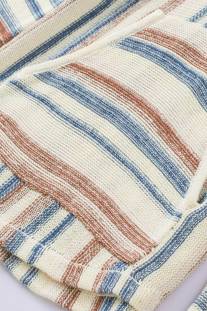 Pull à capuche à rayures multicolores et poche kangourou 