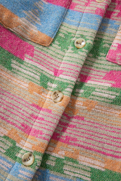 Veste-chemise rose grande taille à imprimé aztèque avec poche à rabat