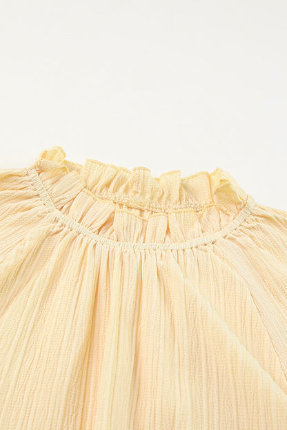 Blusa con volantes y cuello simulado con manga de burbuja ondulada verde 