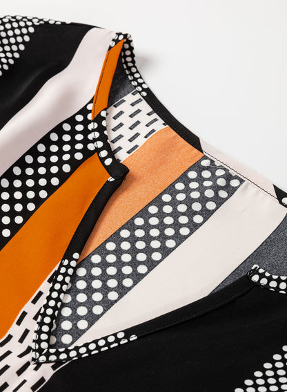 Chemisier orange à imprimé géométrique et col en V cranté