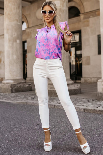 Haut à lacets et volants à imprimé léopard 