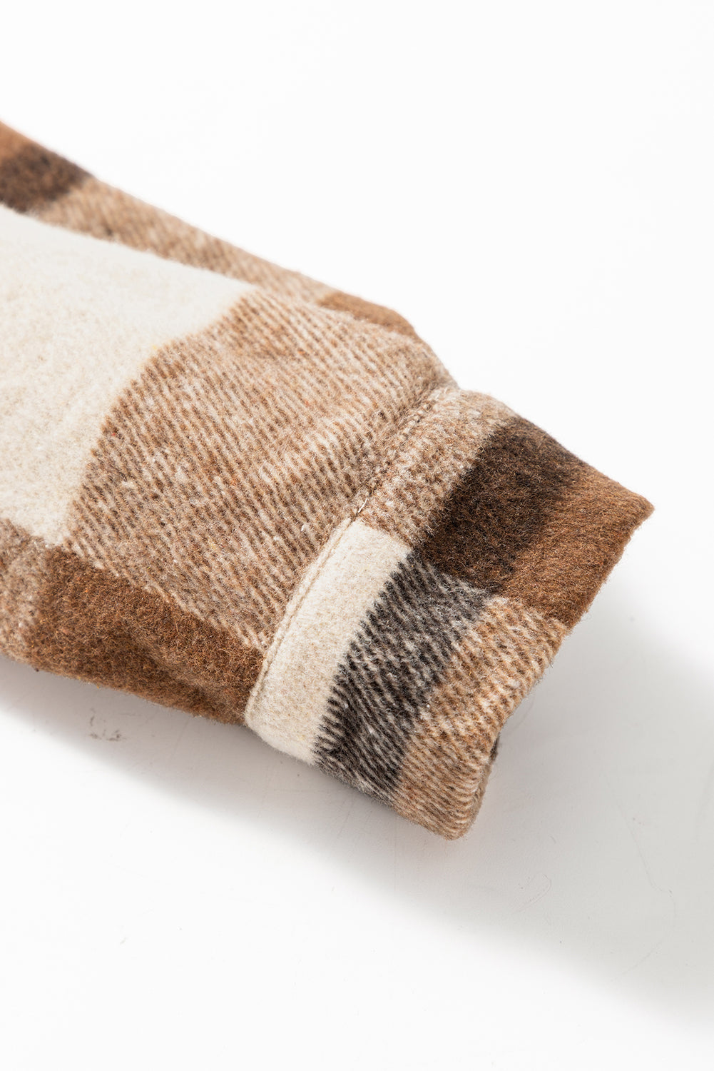 Veste-chemise à double rabat en flanelle beige clair à carreaux