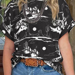 Black Desert Sand Print Short Sleeve Knit Top