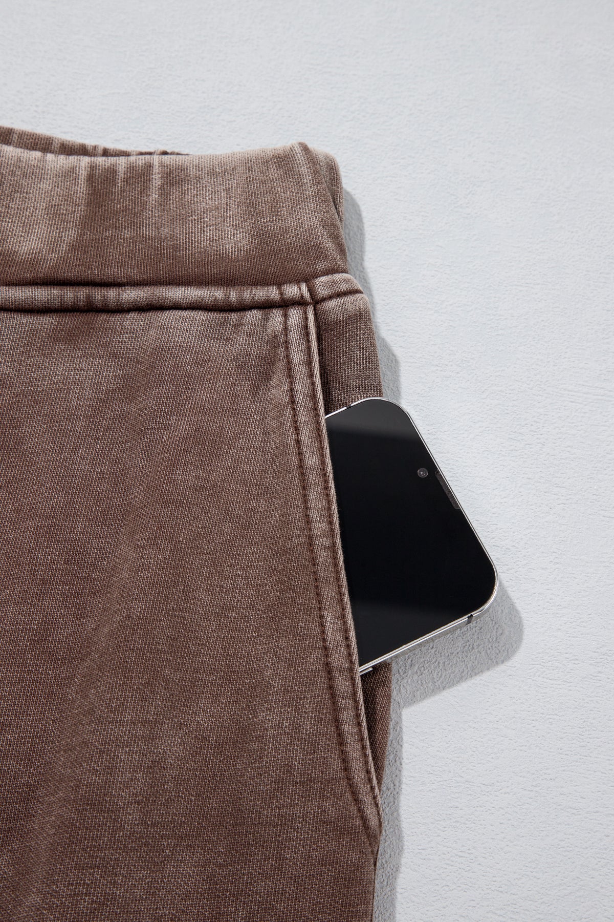 Coffee Mineral Wash Seam Detail Elastic Waist Barrel Pants