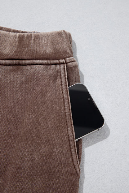 Coffee Mineral Wash Seam Detail Elastic Waist Barrel Pants