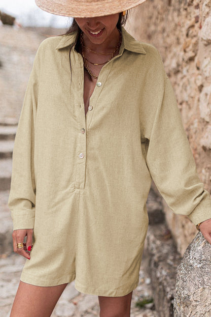 Combinaison ample à manches longues et col chemise à demi-boutons 