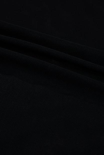 Black Rhinestone Decor Striped Mesh Long Sleeve Bodysuit