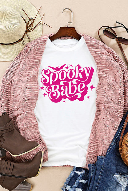 T-shirt ras du cou blanc à imprimé chauve-souris Spooky Babe pour Halloween 