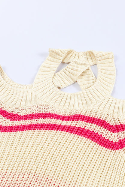 Pull en tricot rayé à épaules dénudées 