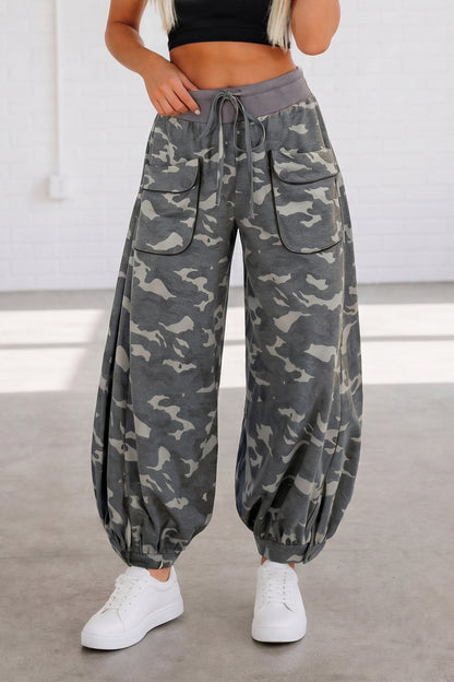 Multicolour Drawstring Contrast Waistband Camouflage Joggers Pants