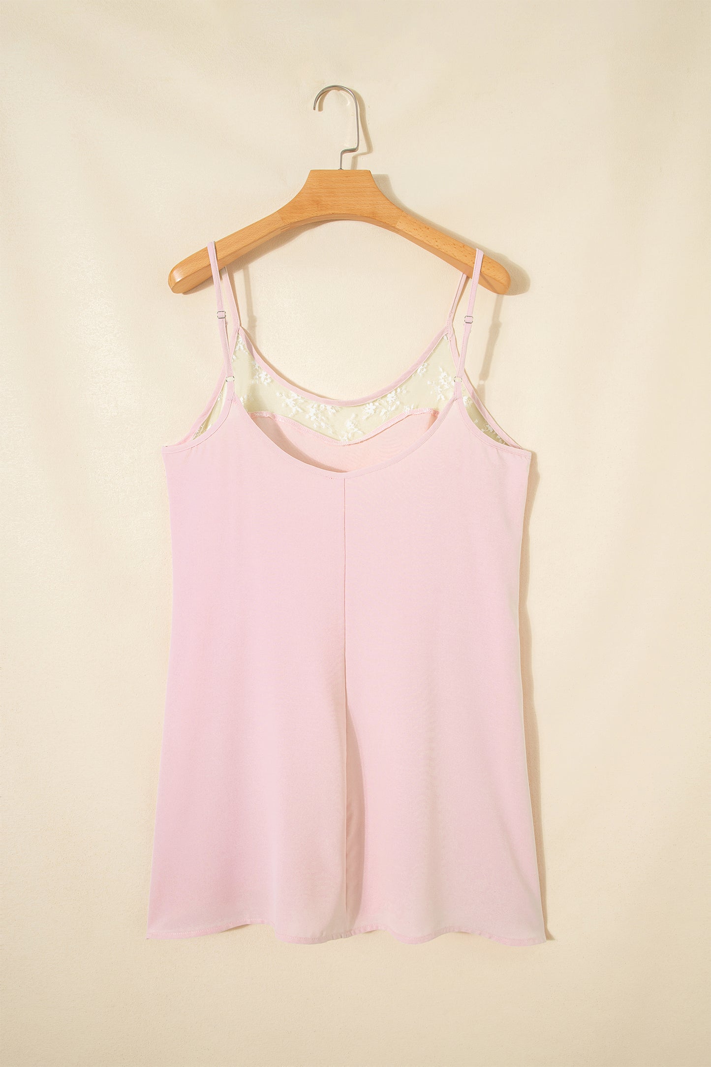 Light Pink Sheer Lace Patchwork Camisole Nightgown Dress