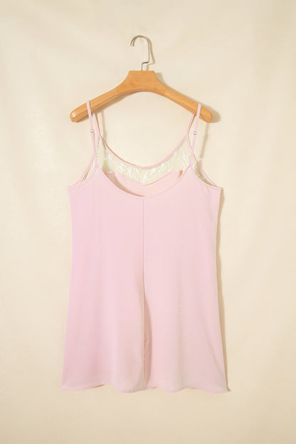 Light Pink Sheer Lace Patchwork Camisole Nightgown Dress