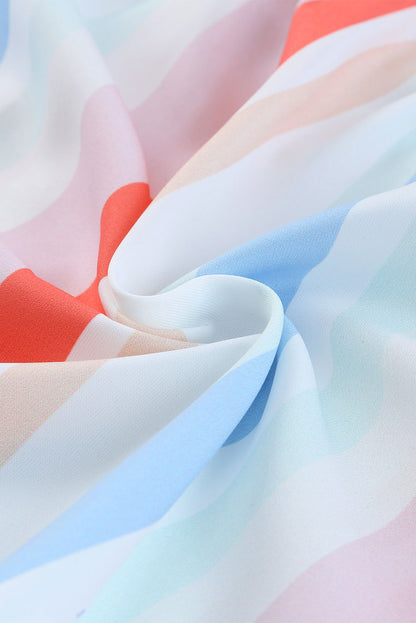 Multicolor Stripe Print Textured Knit Babydoll Blouse