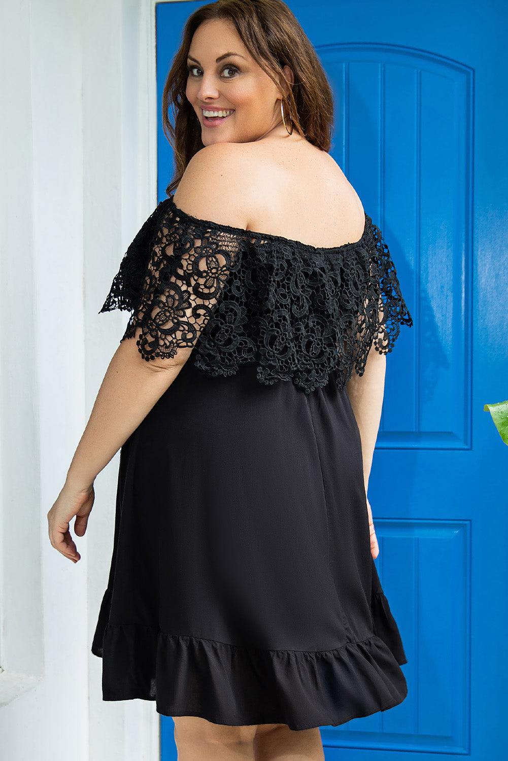 Off-the-shoulder Lace Sleeves Plus size Dress