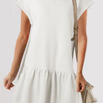 White Solid Color Cap Sleeve Drop Waist T Shirt Dress
