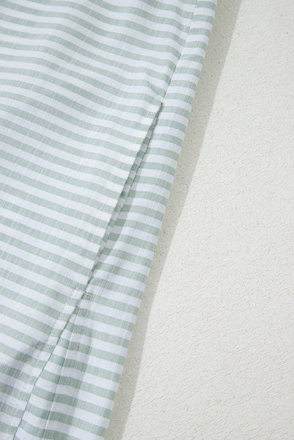 Robe de plage à rayures blanches, col en V, poche poitrine, manches longues