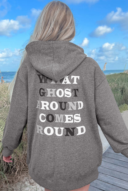 Dark Grey Cute Halloween Ghost Print Mineral Wash Oversize Hoodie