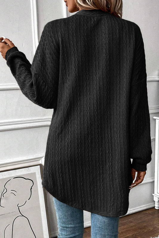 Cardigan ouvert sur le devant en tricot texturé noir avec poches latérales