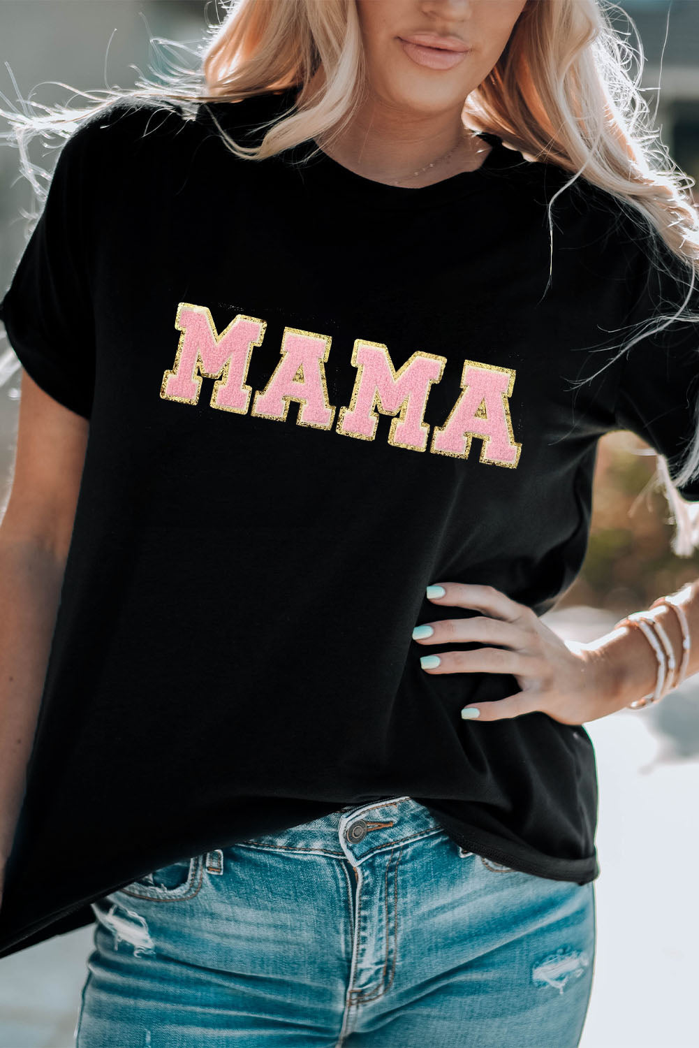 T-shirt graphique chenille noir MAMA 