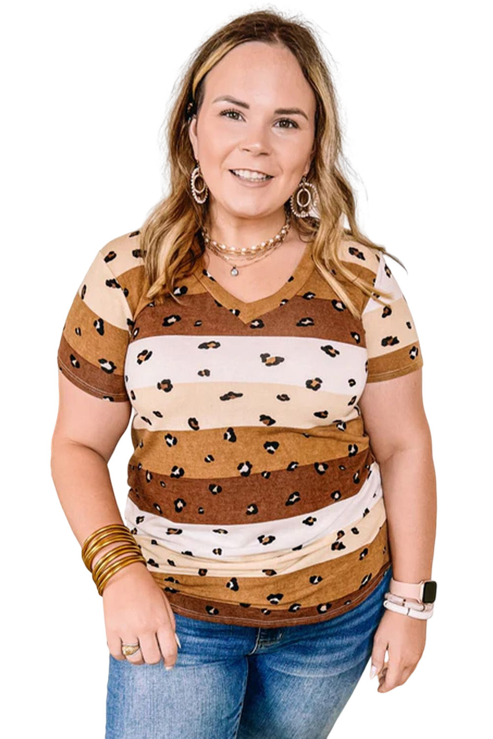 Camiseta de talla grande con cuello en V y bloques de color 