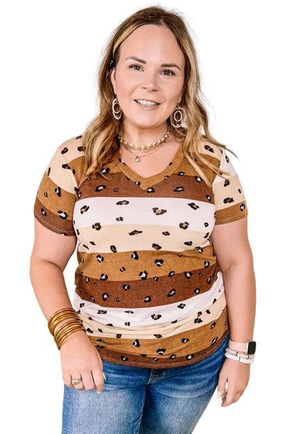 Camiseta de talla grande con cuello en V y bloques de color 