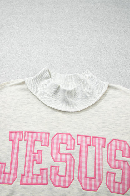 Gray High Neck Polka Dot Slogan Printed Baggy Sweatshirt
