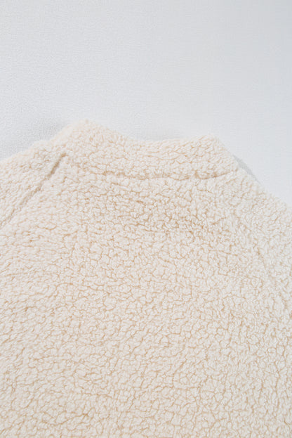 Sweat-shirt blanc uni en polaire à col montant et épaules tombantes