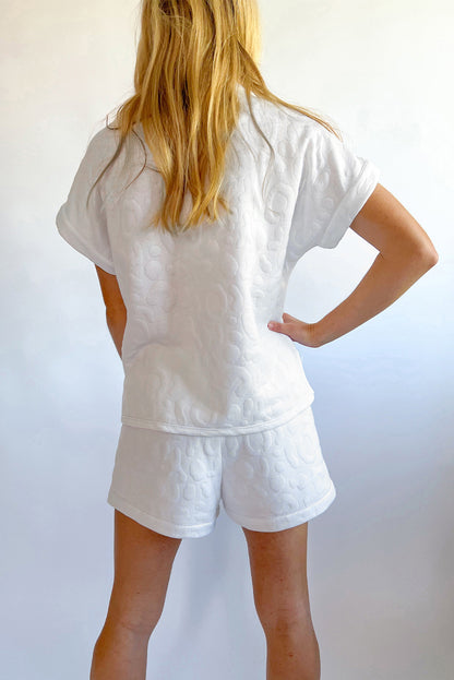 Ensemble t-shirt et short zippés en jacquard léopard blanc