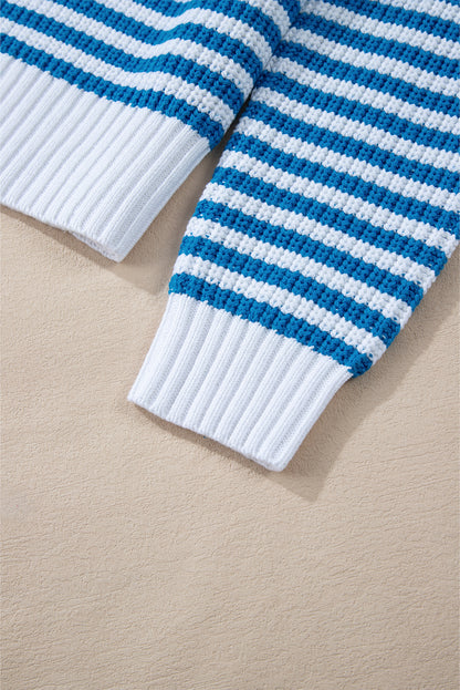 Pull à rayures bleu ciel, col zippé, épaules tombantes