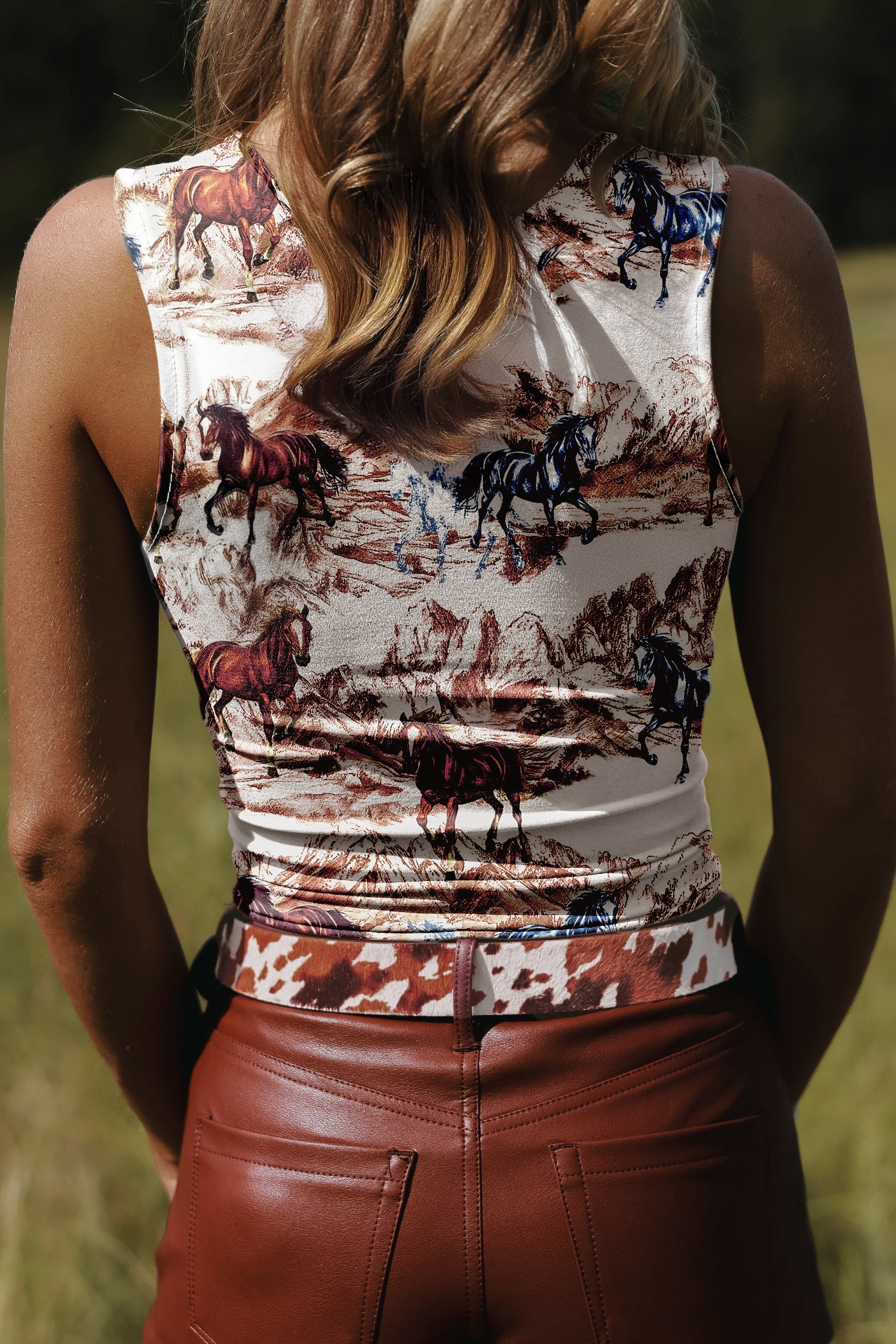 Brown Horse Hat Western Slim Tank Top