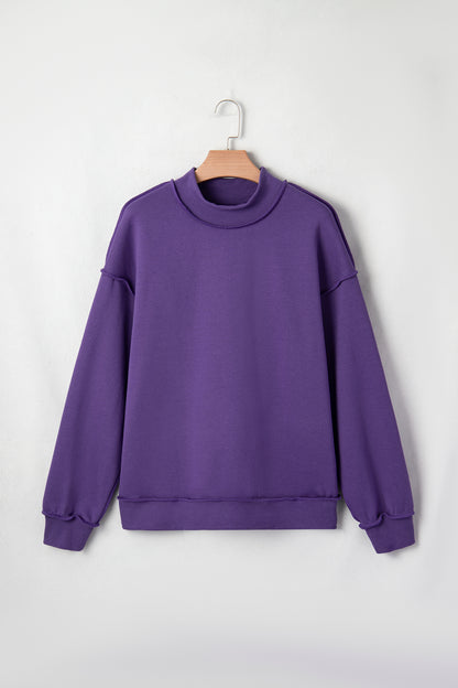 Tillandsia Purple Oversize Drop Shoulder Reversible Mock Neck Sweatshirt