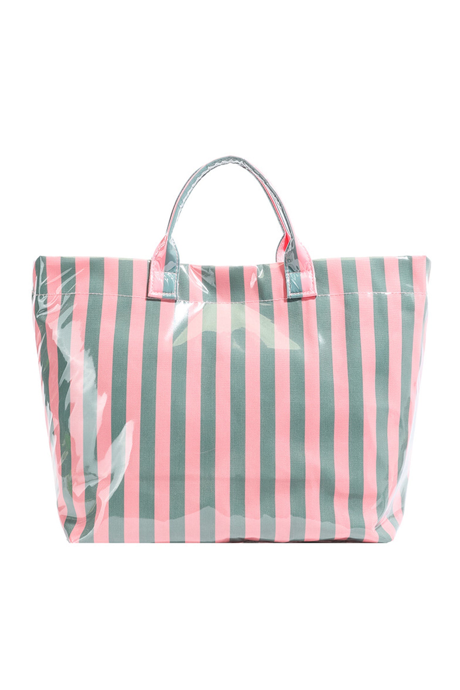 Blackish Green Glossy Striped Vinyl Large Tote Bag