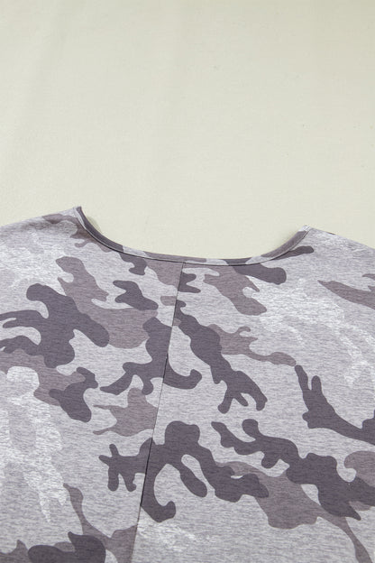 Gray Plus Size Camo Print Casual T Shirt