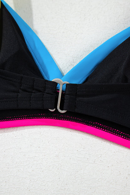 Ensemble bikini taille haute à col en V et cordon de serrage sur le côté