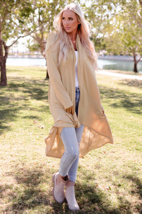 Long Sleeve Pockets High Low Open Front Cardigan