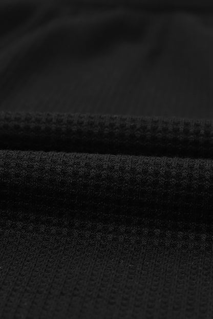 Square Neck Puff Sleeve Waffle Knit Top