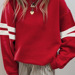 Fiery Red Varsity Striped Detail Drop Shoulder Oversized Sweatshirt