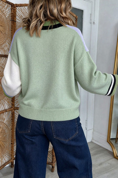Multicolour Color Block Mock Neck Loose Pullover Sweater