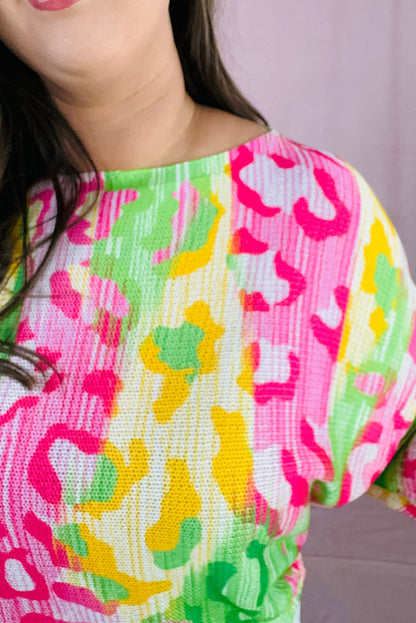 T-shirt ras du cou en maille multicolore à imprimé léopard, grande taille