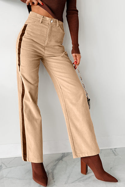 Smoke Gray Corduroy Side Panel Colorblock Straight Leg Pants