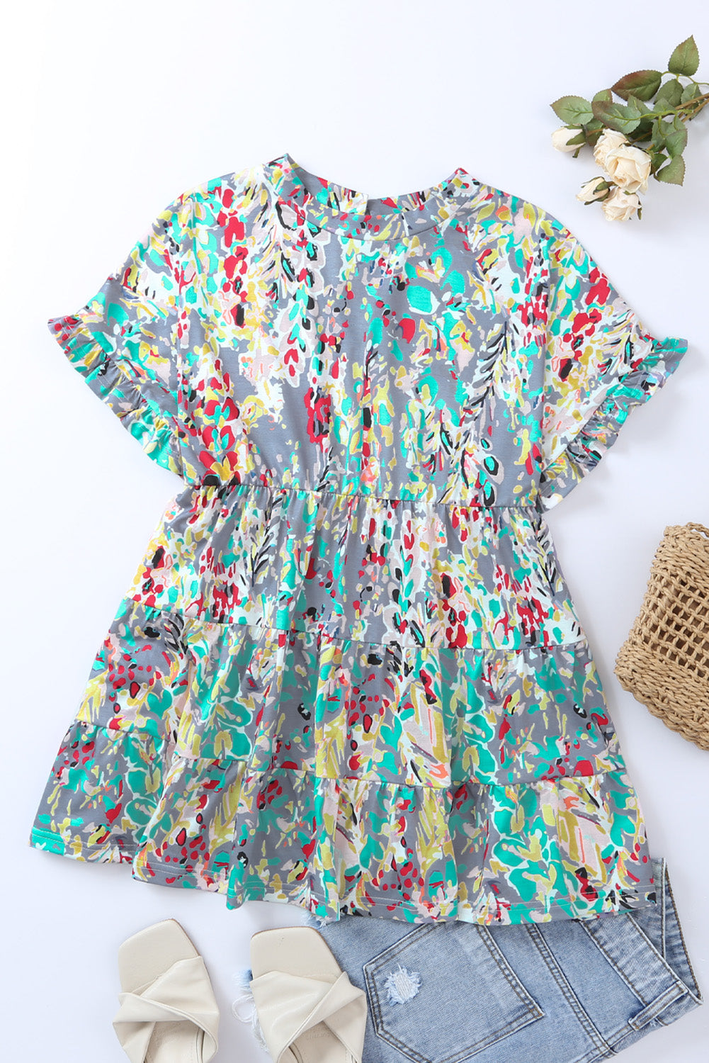 Top babydoll con mangas con volantes y estampado floral