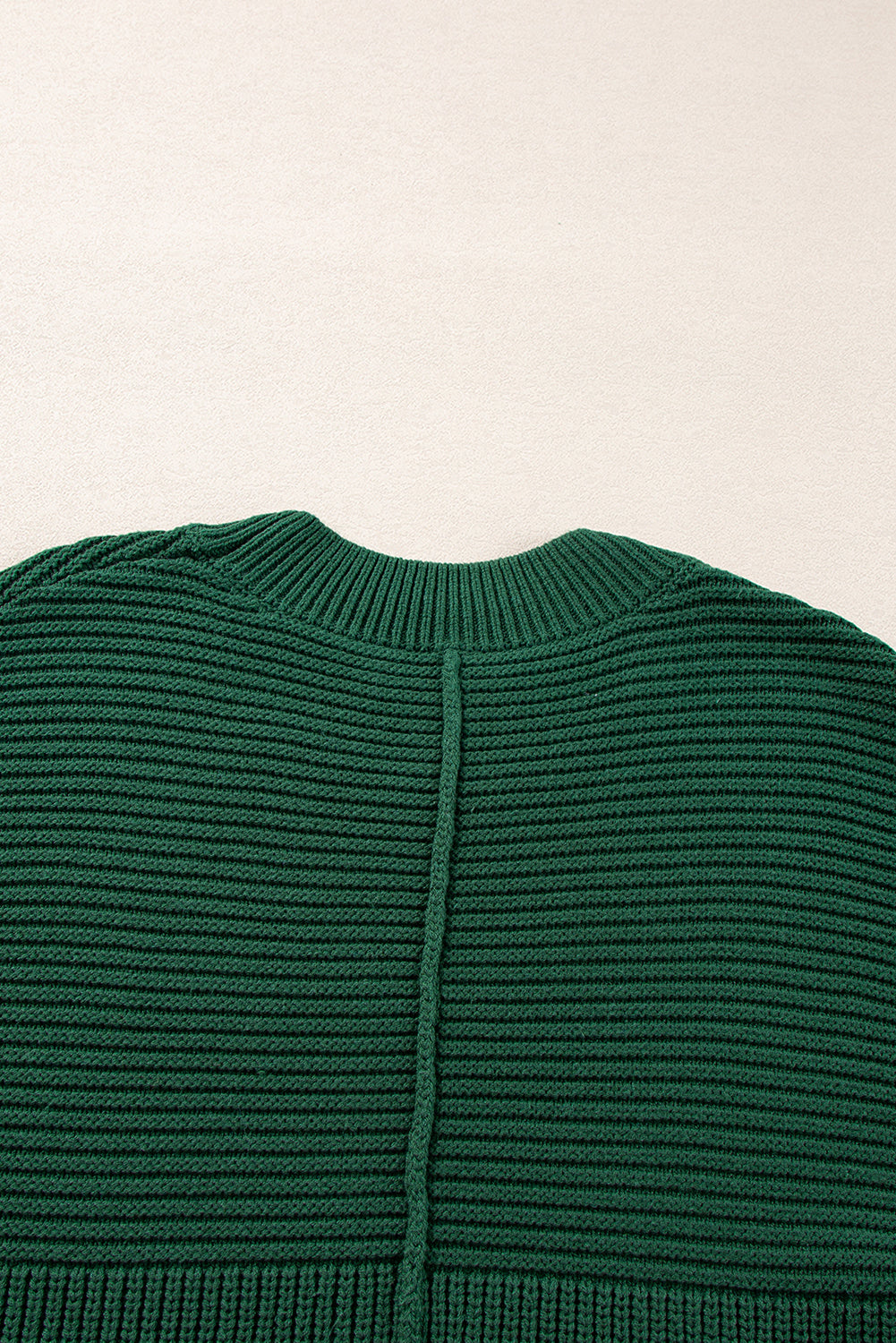 Pull ras du cou à manches lanternes en tricot texturé vert noirâtre