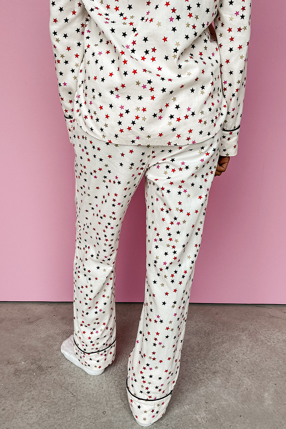 Ensemble pyjama à manches longues et pantalon à motif étoile contrastée blanche