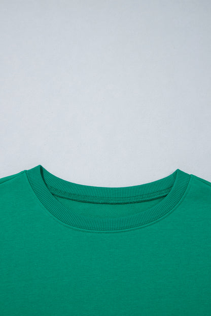Green Polka Dot Patchwork Sleeve Crew Neck Loose Pullover Sweatshirt